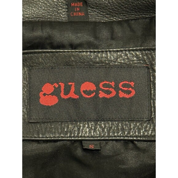 Guess Vintage Women’s Leather Jacket Black Size Small Moto Classic Biker Goth - Picture 3 of 11